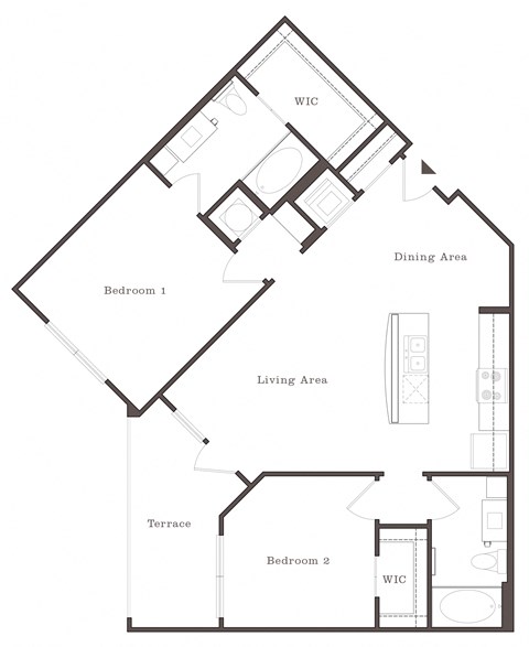 Floor plan for 2 beds, 2 baths, 1006 sqft
